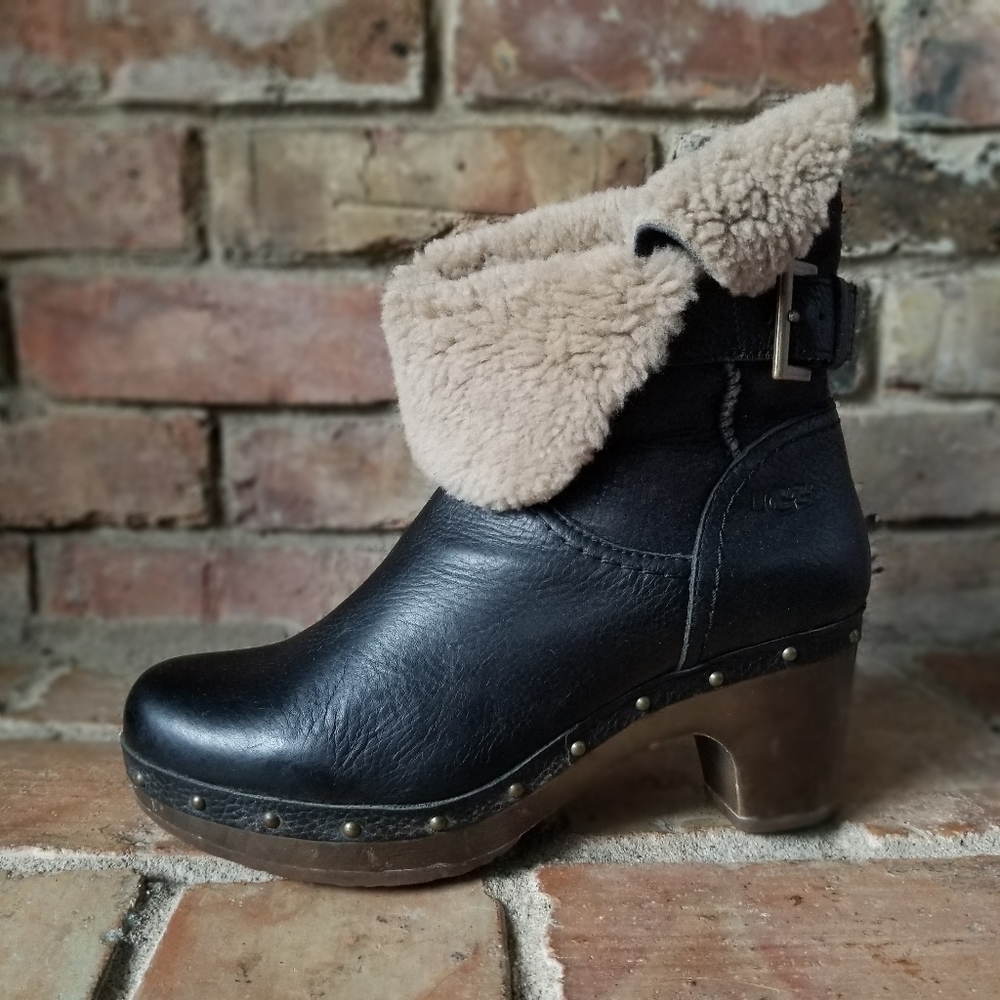 UGG Black and Tan Heeled Boots